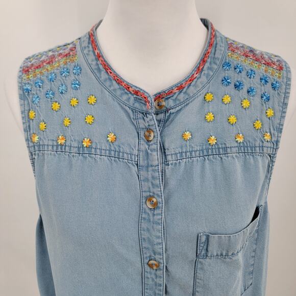 Maeve by Anthropologie Top Womens 12 Sleeveless Embroidered Button Up Tunic - Picture 7 of 11